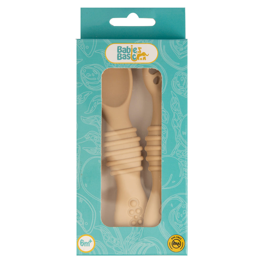 BabiesBasic Soft Tip BPA Free Silicone First Stage Training Spoon with Masher- Cream