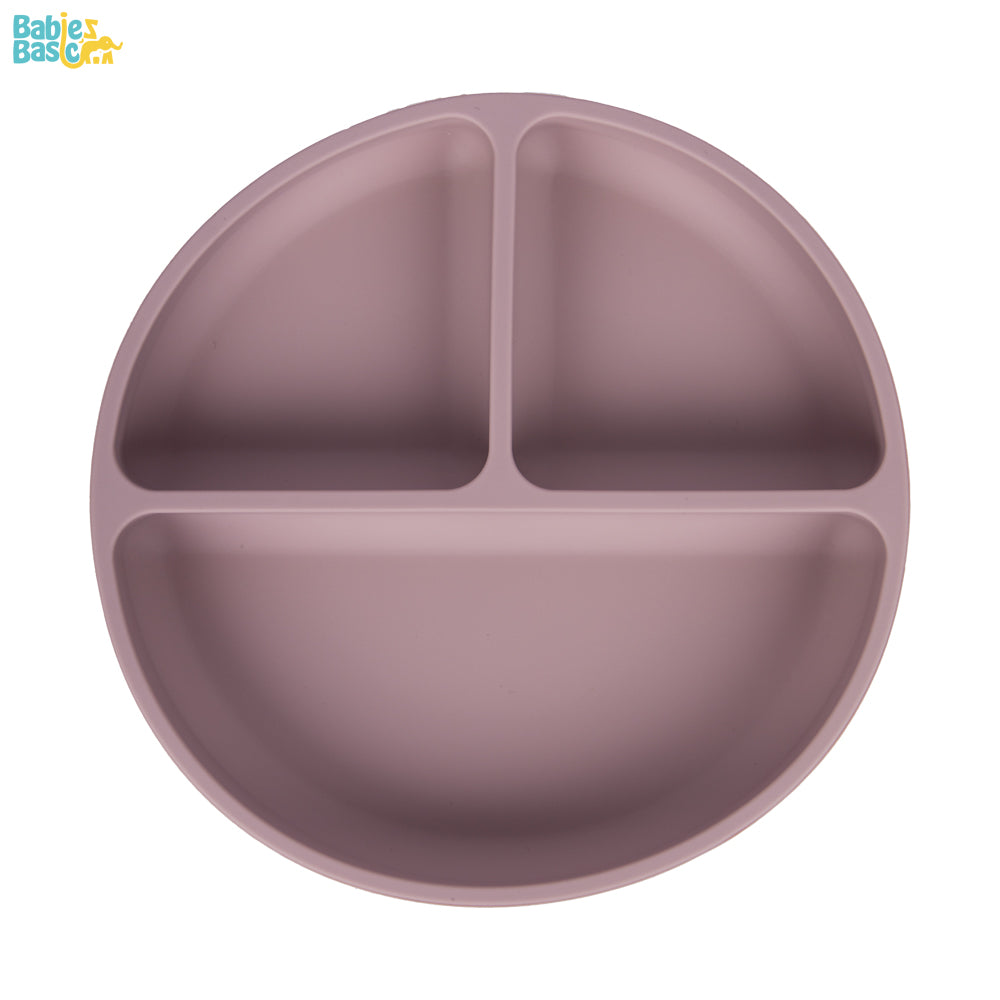 BabiesBasic Feeding Set, 6 Piece, Silicone Plate, Bowl, Bib, Spoon , Fork and 2 in 1 Cup - Blush