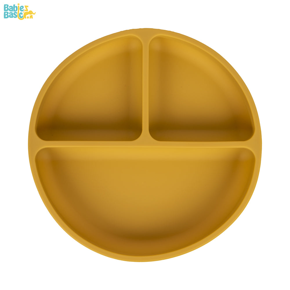 BabiesBasic Feeding Set, 6 Piece, Silicone Plate, Bowl, Bib, Spoon , Fork and 2 in 1 Cup - Yellow