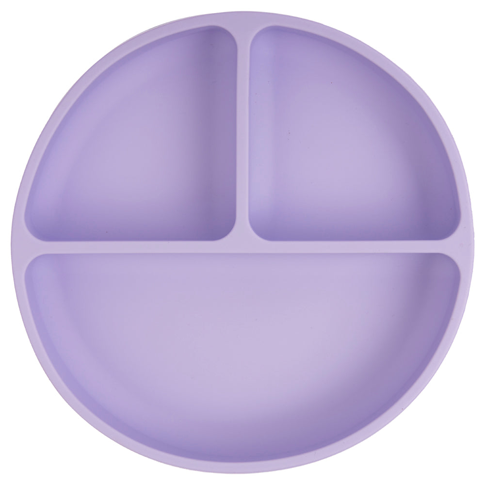 BabiesBasic Feeding Set, 6 Piece, Silicone Plate, Bowl, Bib, Spoon , Fork and 2 in 1 Cup - Purple