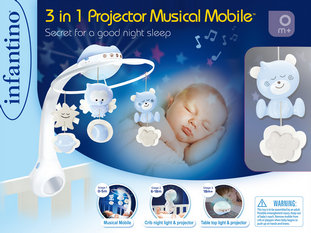 Infantino-  3 In 1 Projector Musical Mobile -Blue