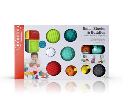 Infantino- Balls, Blocks & Buddies 20 Pieces Activity Play Set-Multicolor