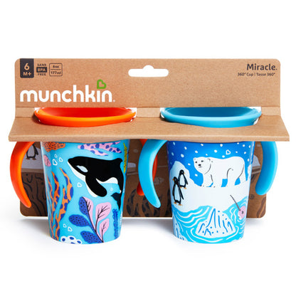 Munchkin- Miracle® 360° Wildlove Trainer Cup 6Oz - Pack Of 2-6 Months + - Polar Bear & Orca