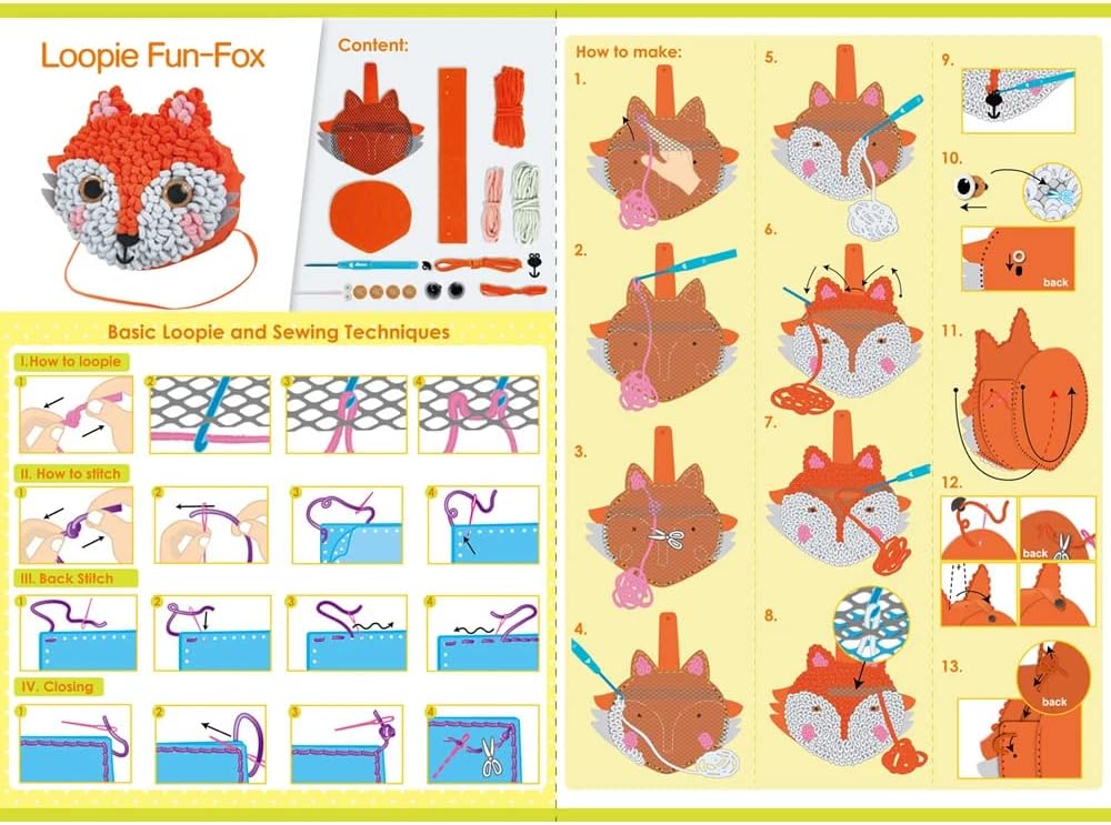 Avenir - Loopie Fun - My First Plush Bag Kit - Fox-Multicolor