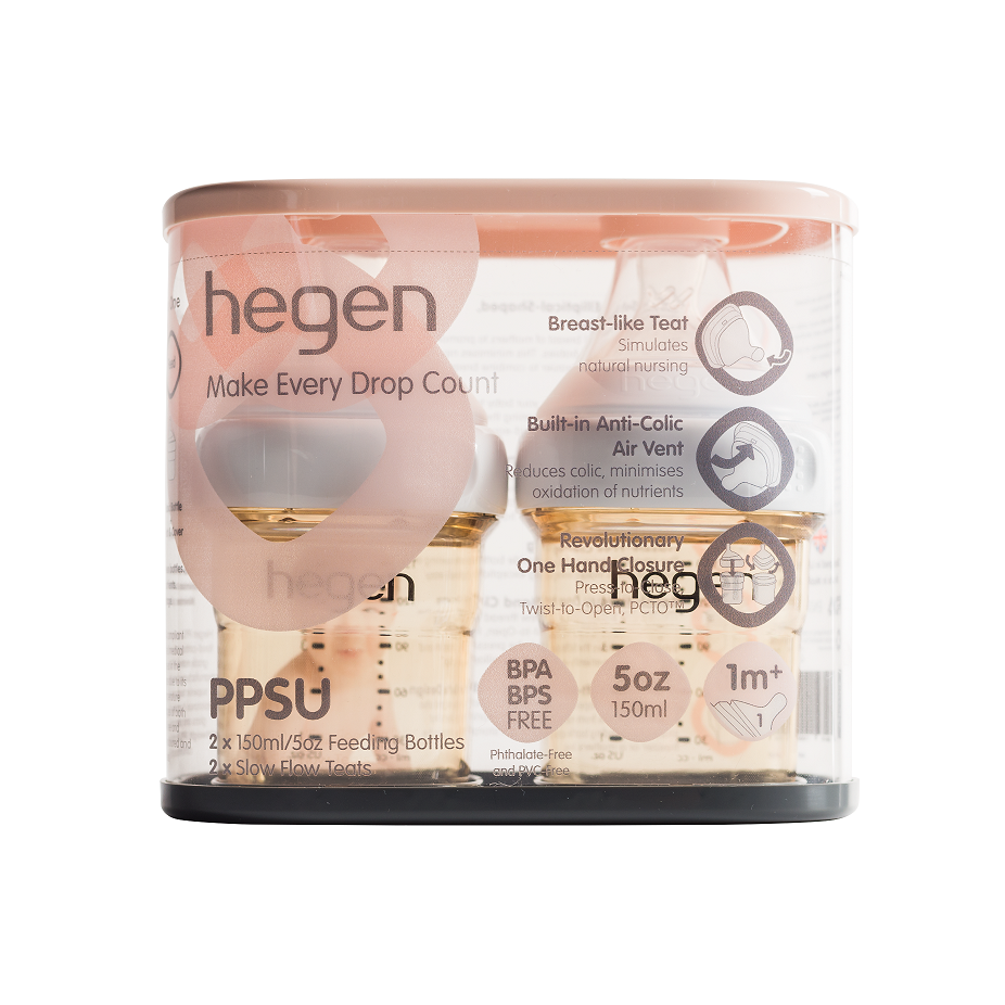 Hegen- Pcto™ 150Ml/5Oz Feeding Bottle Ppsu With  Slow Flow Teat- 1 To 3 Months-Pack Of 2 -White