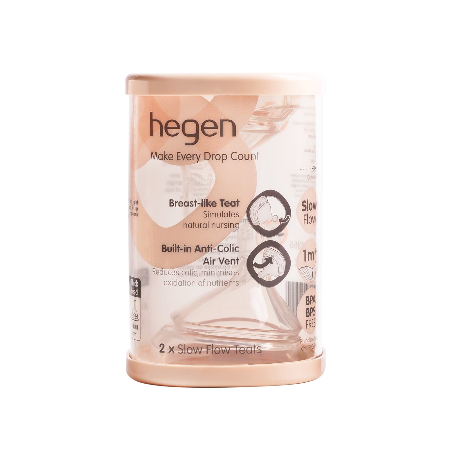 Hegen- Teat Slow Flow- 1 To 3 Months- Pack Of 2-White