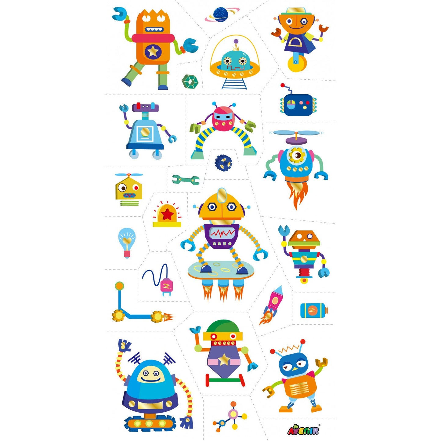 Avenir - Tattoo Sticker - Robot | 50Pc Set Of Temporary Tattoos -Multicolor