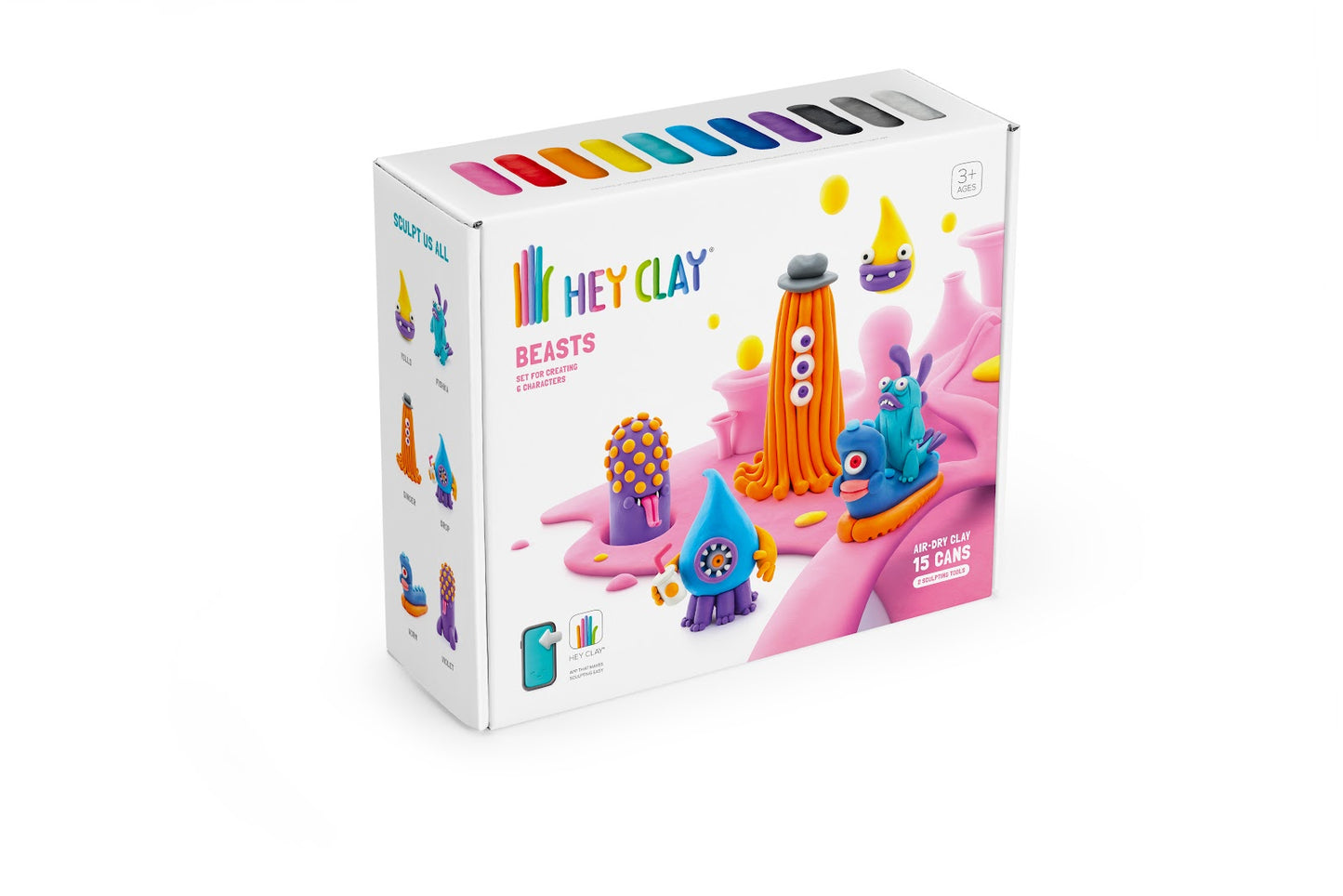 Hey Clay -  Beasts Set-Colourful Modeling Kids-Air Dry Clay Kit 15 Cans -Multicolor