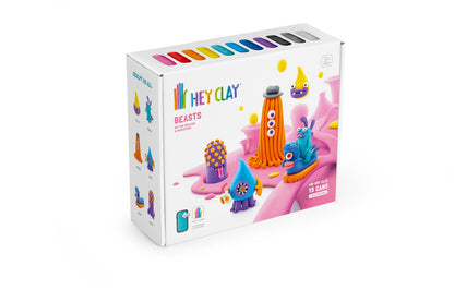 Hey Clay -  Beasts Set-Colourful Modeling Kids-Air Dry Clay Kit 15 Cans -Multicolor