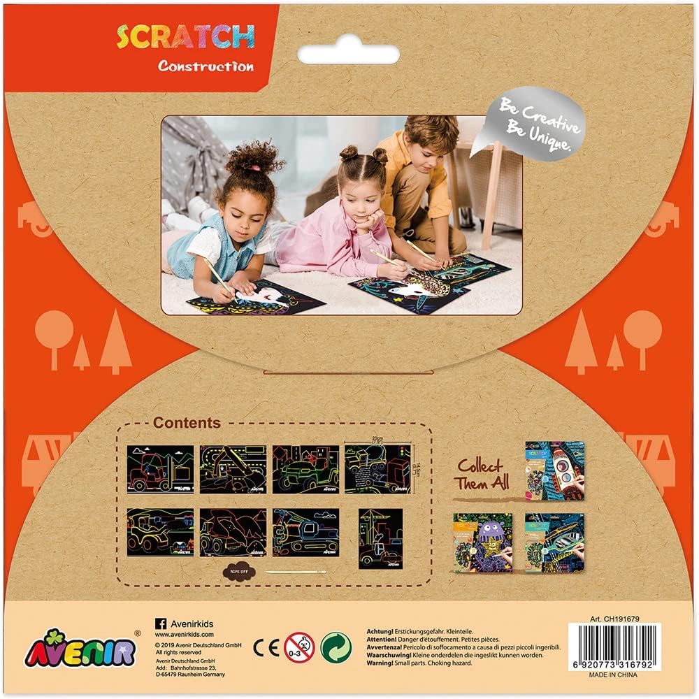 Avenir - Scratch Art Kit – Construction | Unleash Creativity With Vibrant Drawing-Multicolor