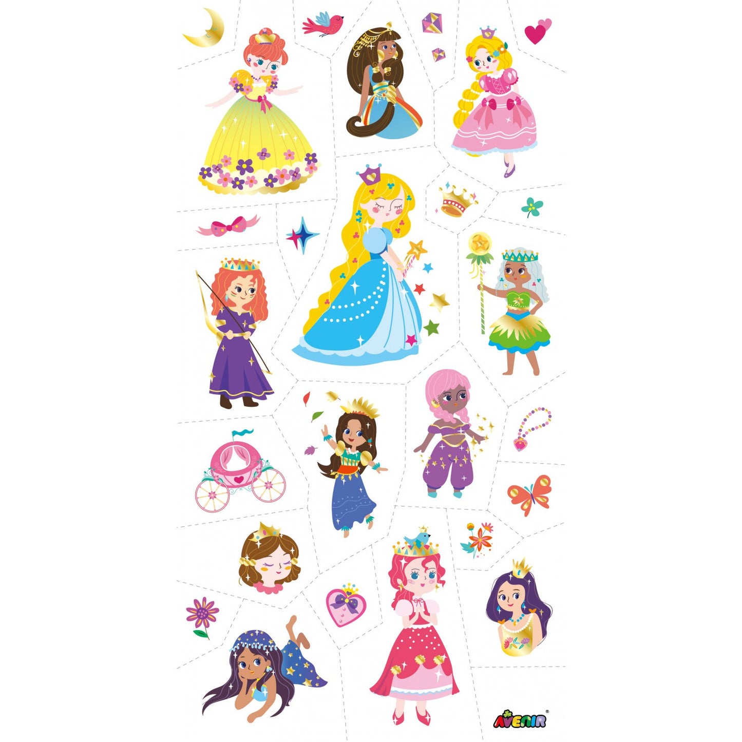 Avenir - Tattoo Sticker - Princess | 52Pc Set Of Temporary Tatto-Multicolor