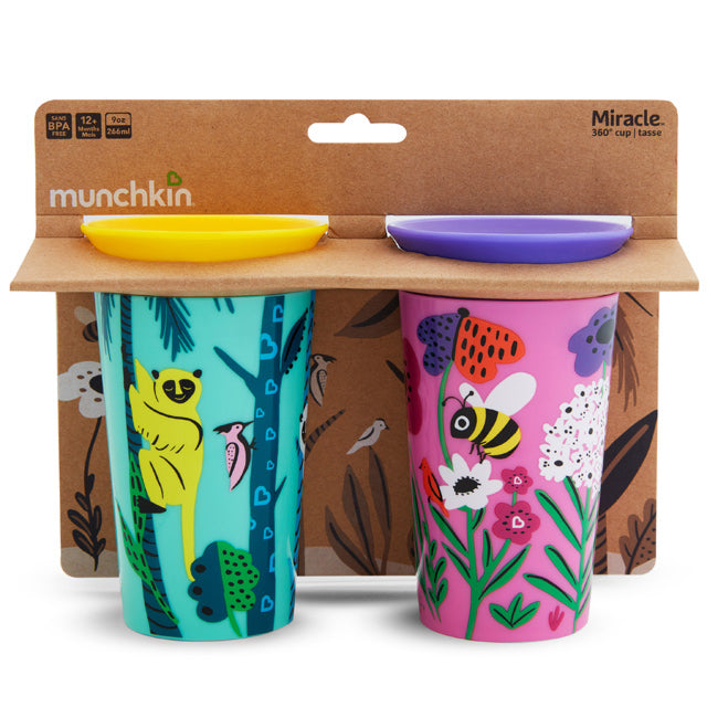 Munchkin- Miracle® 360° Wildlove Sippy Cup 9 Oz - Pack Of 2 -12 Months + - Lemur & Bee