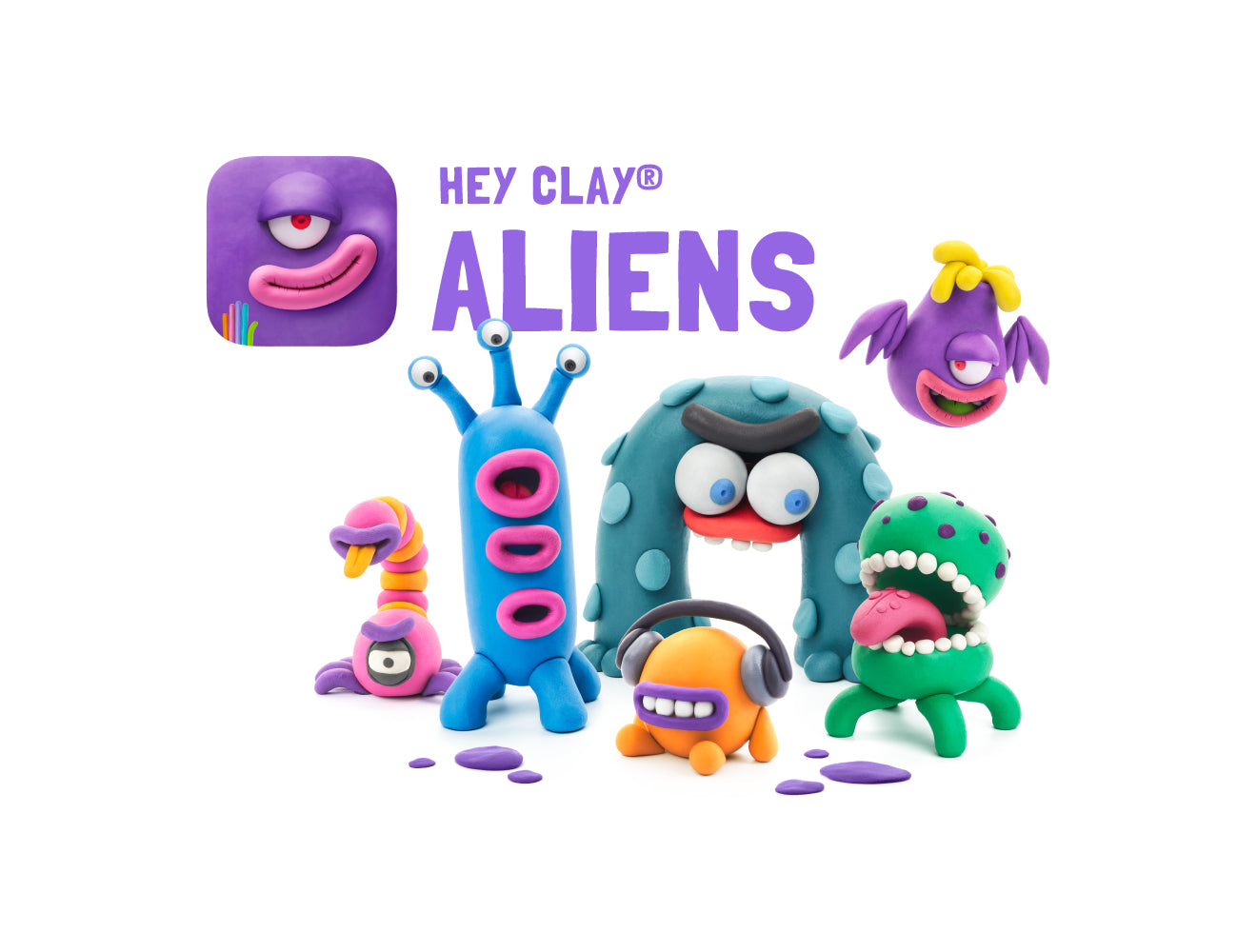 Hey Clay -  Aliens Set-Colourful Modeling Kids-Air Dry Clay Kit 15 Cans -Multicolor