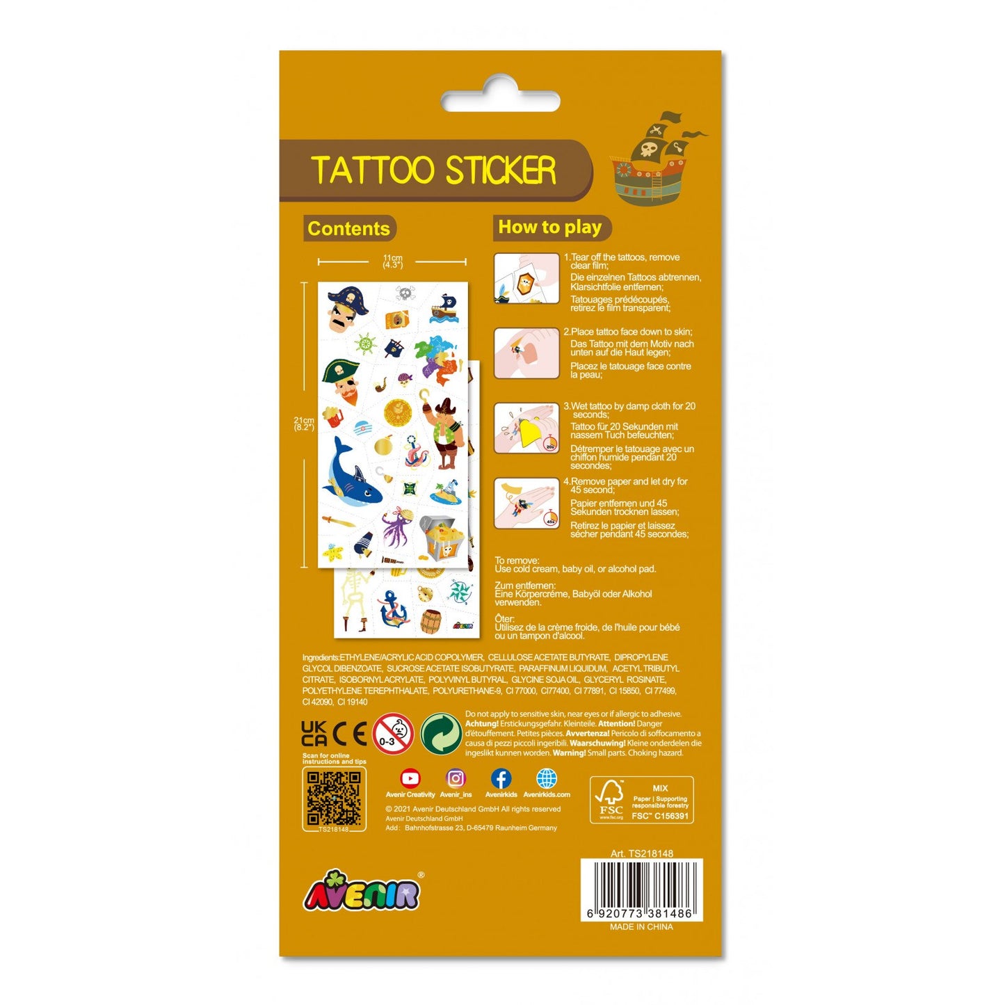 Avenir - Tattoo Sticker - Pirate | 52Pc Set Of Temporary Tattoos-Multicolor