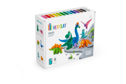 Hey Clay -  Dinos Set-Colourful Modeling Kids-Air Dry Clay Kit 15 Cans-Multicolor