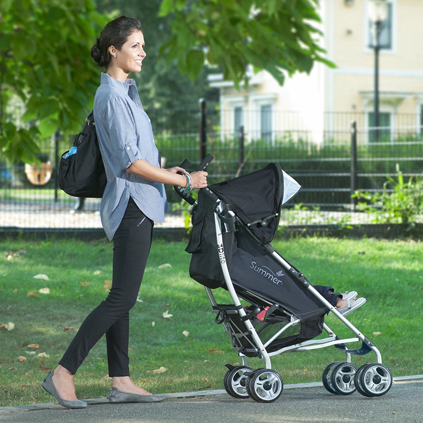 Summer Infant-  3Dlite™ Convenience Stroller With Anti-Shock Front Wheels & Lockable Rear Wheels 6 - 24 Months - Black