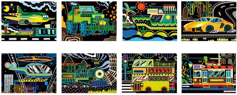 Avenir - Scratch Art Kit – Transportation | Unleash Creativity With Vibrant Drawing-Multicolor