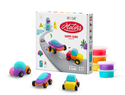 Hey Clay -  Happy Cars Set Air-Dry Clay 6 Cans -Multicolor