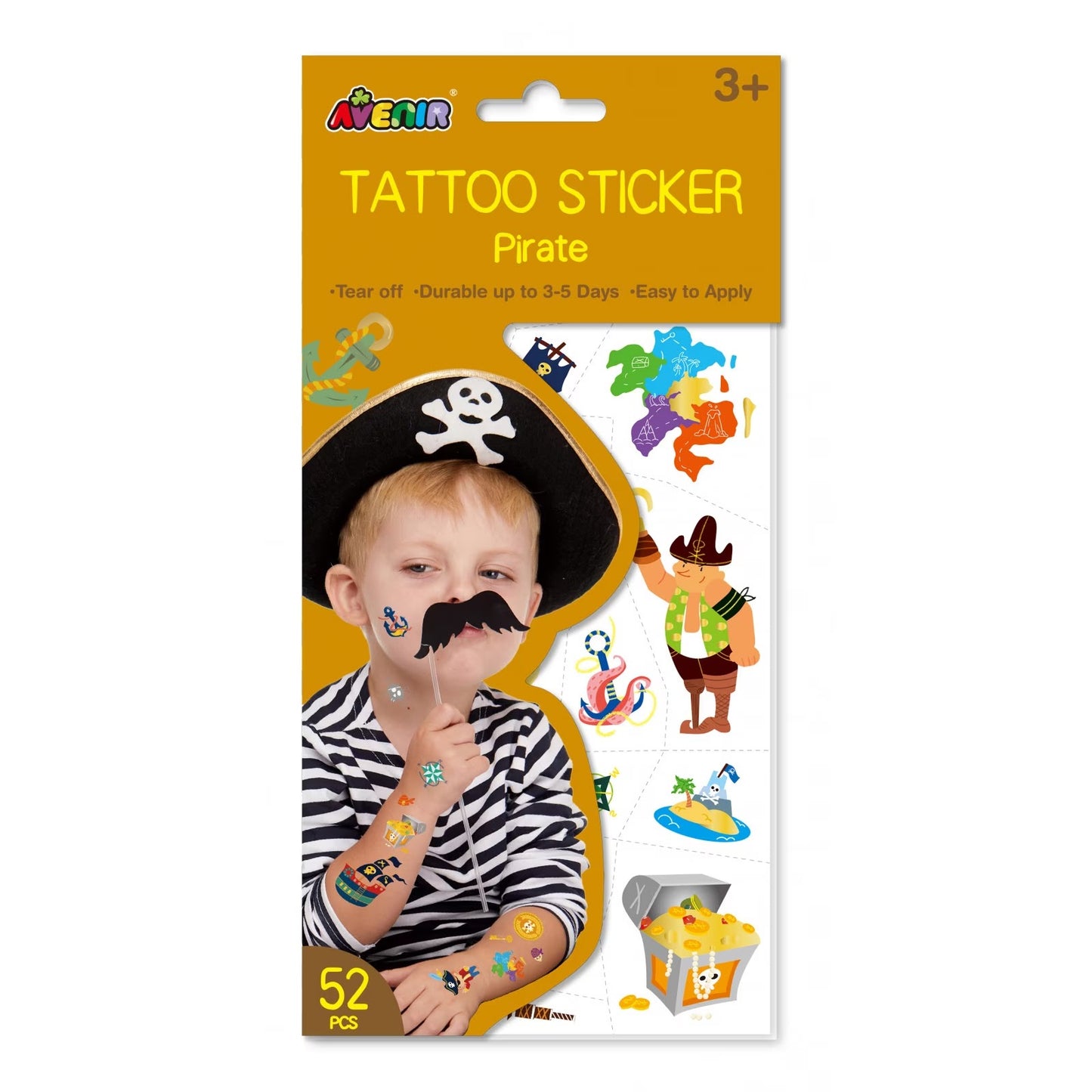 Avenir - Tattoo Sticker - Pirate | 52Pc Set Of Temporary Tattoos-Multicolor