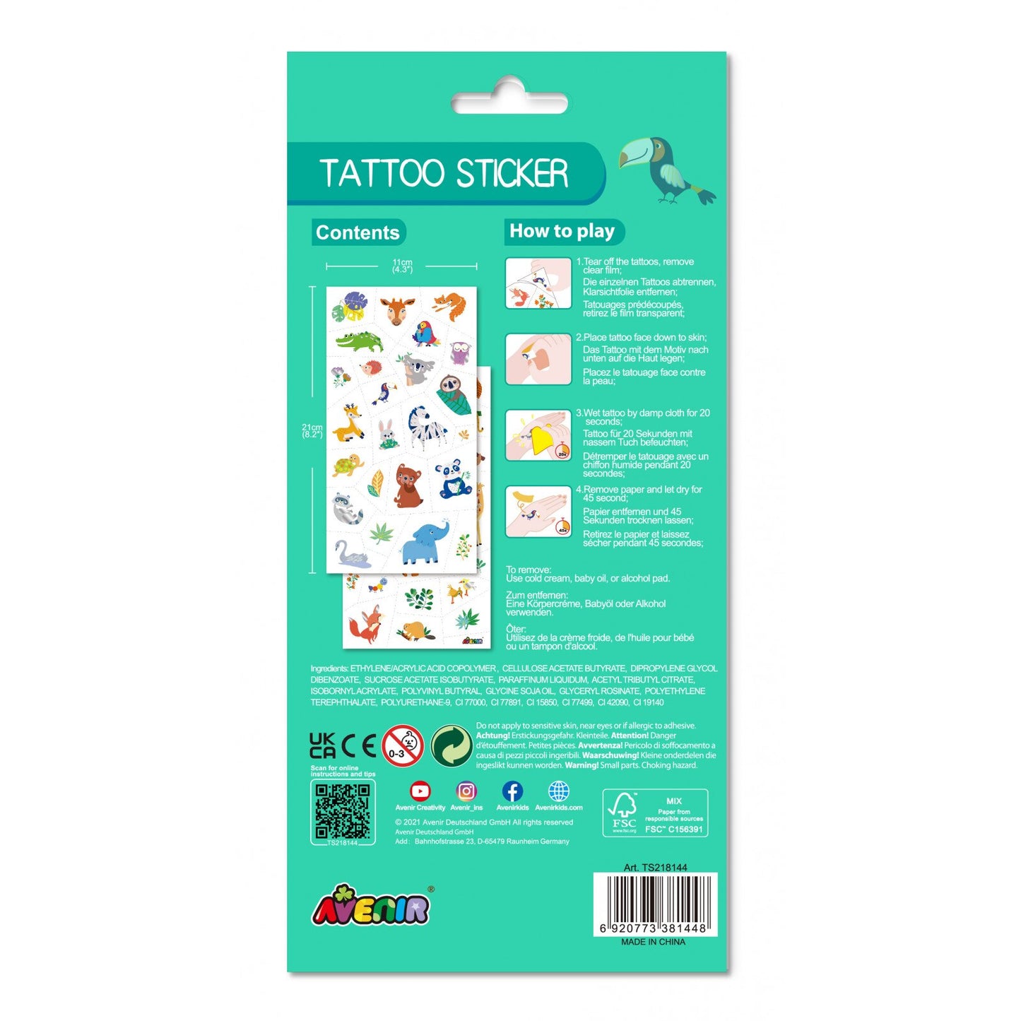 Avenir - Tattoo Sticker - Jungle Animal Series | 50Pc Set -Multicolor