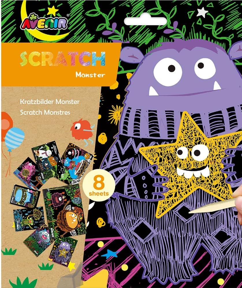 Avenir - Scratch Art Kit – Monster | Unleash Creativity With Vibrant Drawing-Multicolor