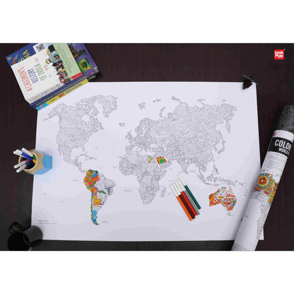 Unikplay -  Colouring World Map Geography | Adult Colouring Wall Poster-Multicolor