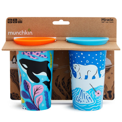 Munchkin- Miracle® 360° Wildlove Sippy Cup 9 Oz - Pack Of 2-12 Months + - Polar Bear & Orca