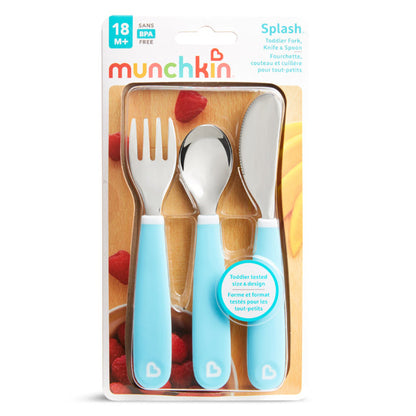 Munchkin- Splash™ Toddler Fork, Knife & Spoon Set - 18 Months + - Blue