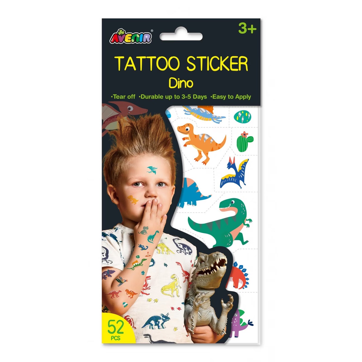 Avenir - Tattoo Sticker - Dino | 52Pc Set Of Temporary Tattoos -Multicolor