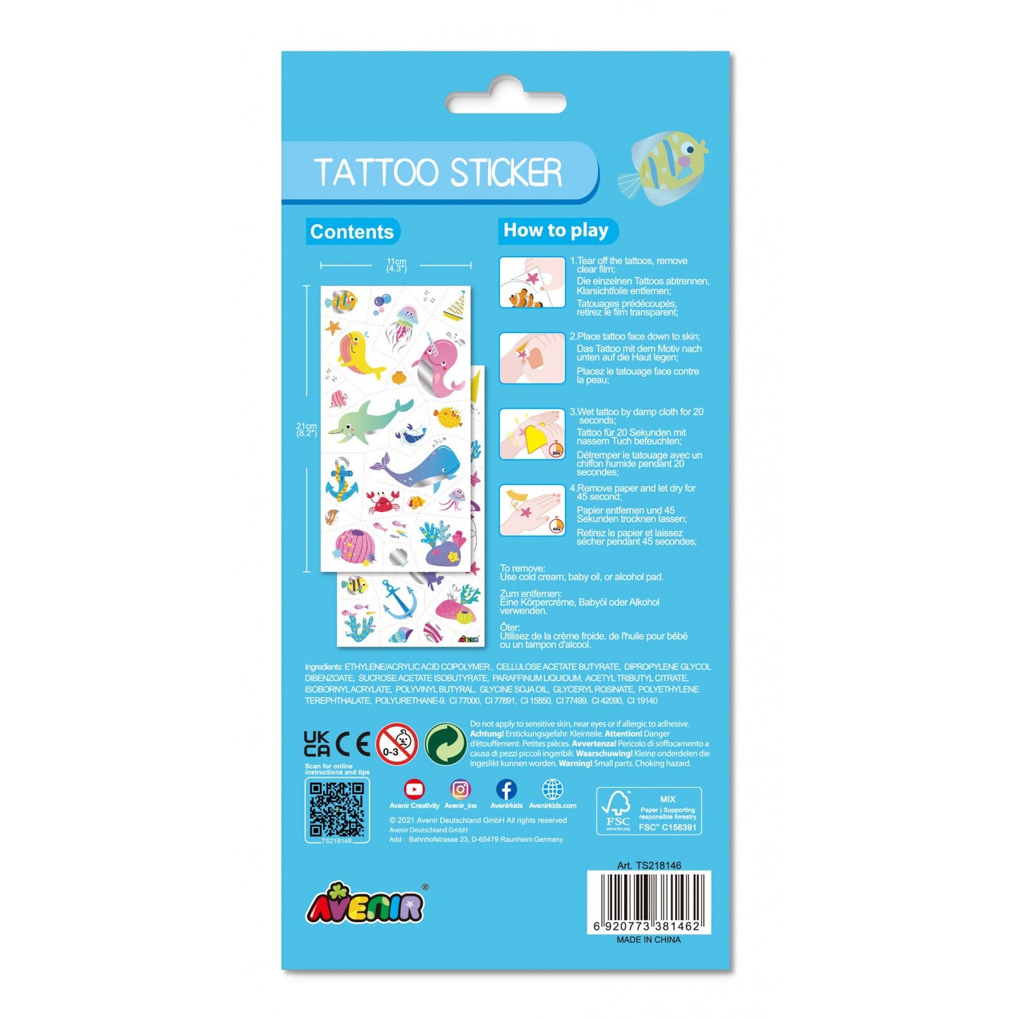 Avenir - Tattoo Sticker - Sea Animal | 52Pc Set -Multicolor