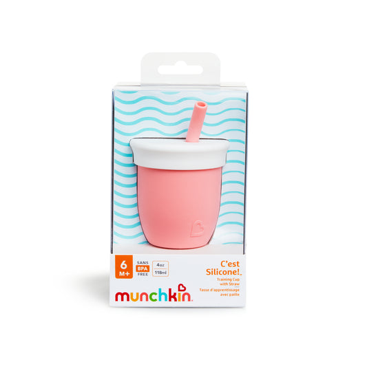 Munchkin- C’Est Silicone!™ Training Cup With Straw - 4 Oz 6 Months  - Coral