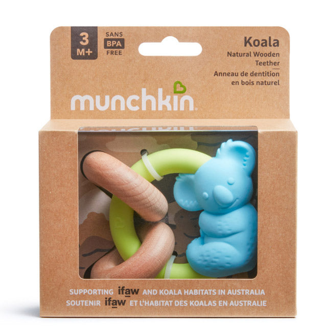 Munchkin- Wildlove Koala Natural Wooden Teether -3 Months - Multi Color