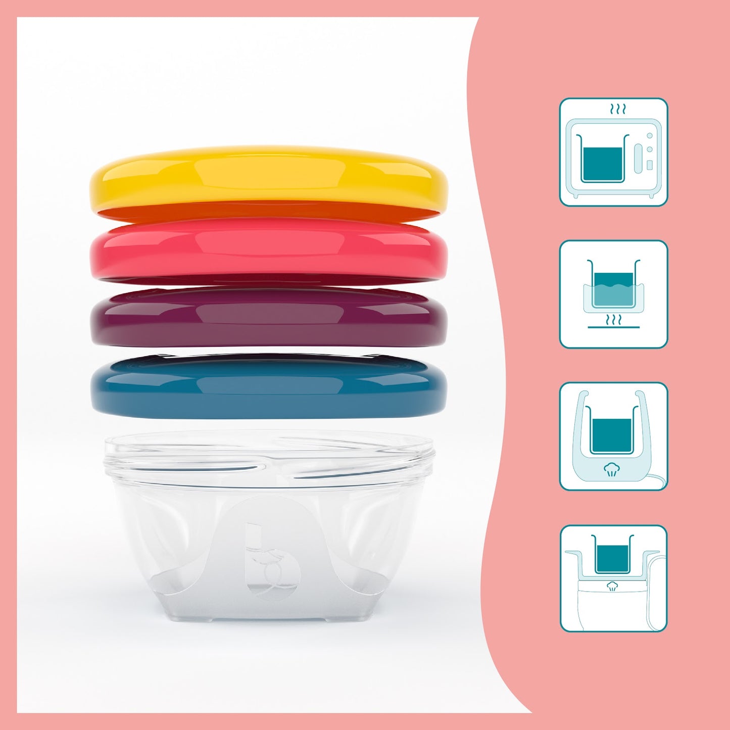 Babymoov -  Babybols Food Storage - 120Ml - 4Pcs - Set - Multicolour