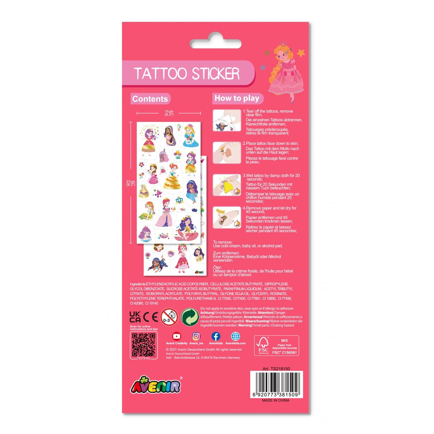 Avenir - Tattoo Sticker - Princess | 52Pc Set Of Temporary Tatto-Multicolor