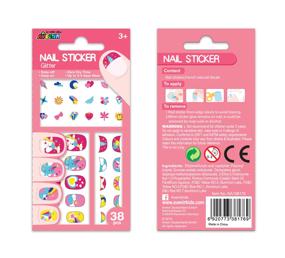 Avenir -  Nail Stickers Glitter  -  Unicorn  | Trendy Themed Design-Multicolor