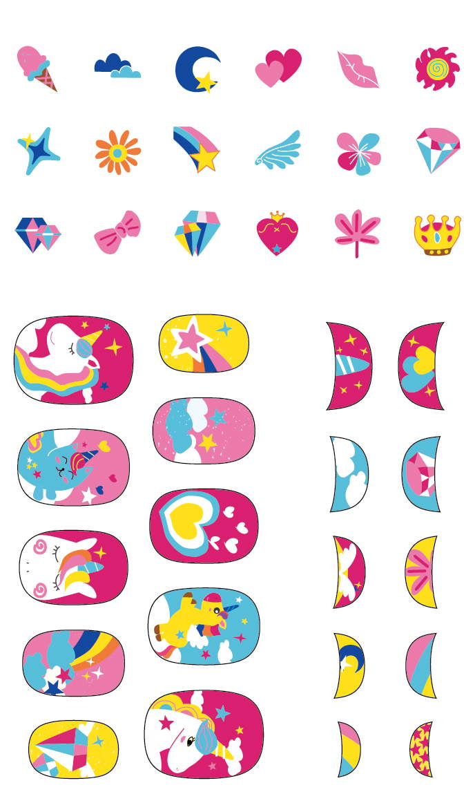 Avenir -  Nail Stickers Glitter  -  Unicorn  | Trendy Themed Design-Multicolor