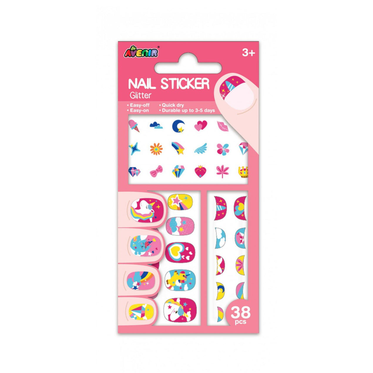 Avenir -  Nail Stickers Glitter  -  Unicorn  | Trendy Themed Design-Multicolor