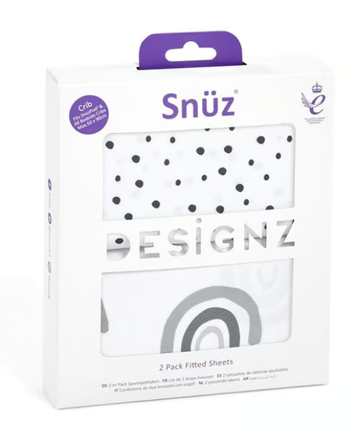 Snuz-2 Pack Crib Fitted Sheets - Mono Rainbow