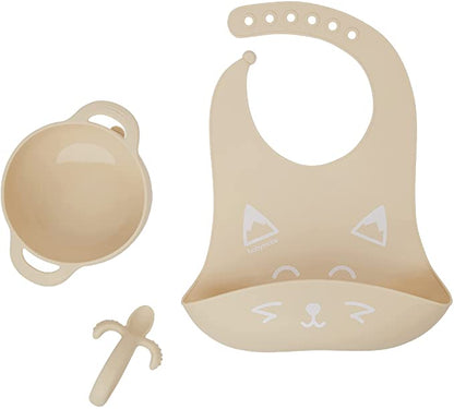 Babymoov -  Silicone Bowl, Spoon & Bib Weaning 3Pc-Set  - Peach