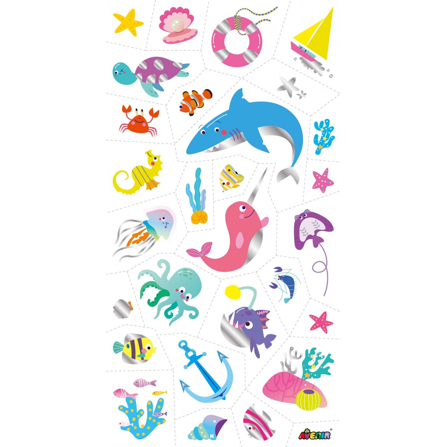 Avenir - Tattoo Sticker - Sea Animal | 52Pc Set -Multicolor