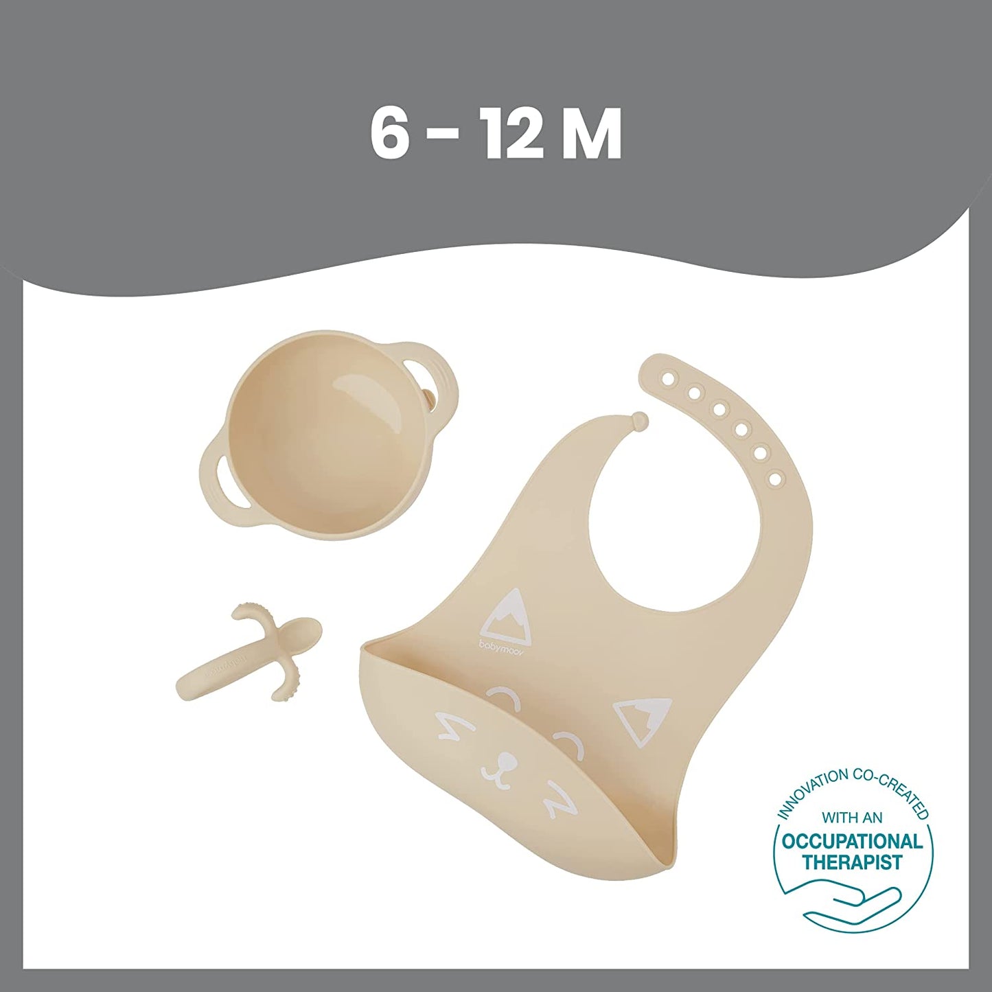 Babymoov -  Silicone Bowl, Spoon & Bib Weaning 3Pc-Set  - Peach