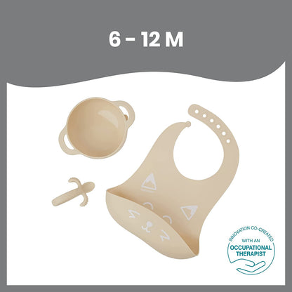 Babymoov -  Silicone Bowl, Spoon & Bib Weaning 3Pc-Set  - Peach