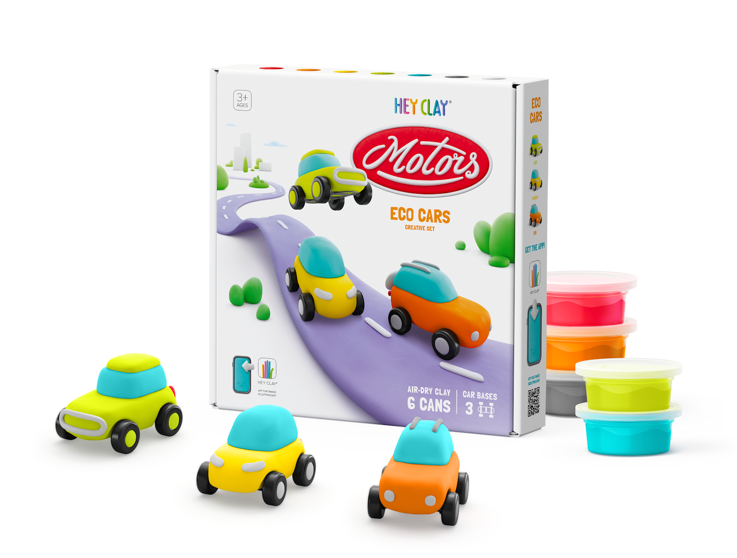 Hey Clay - - Eco Cars Air-Dry Clay 6 Cans-Multicolor