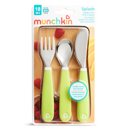 Munchkin- Splash™ Toddler Fork, Knife & Spoon Set - 18 Months + - Green