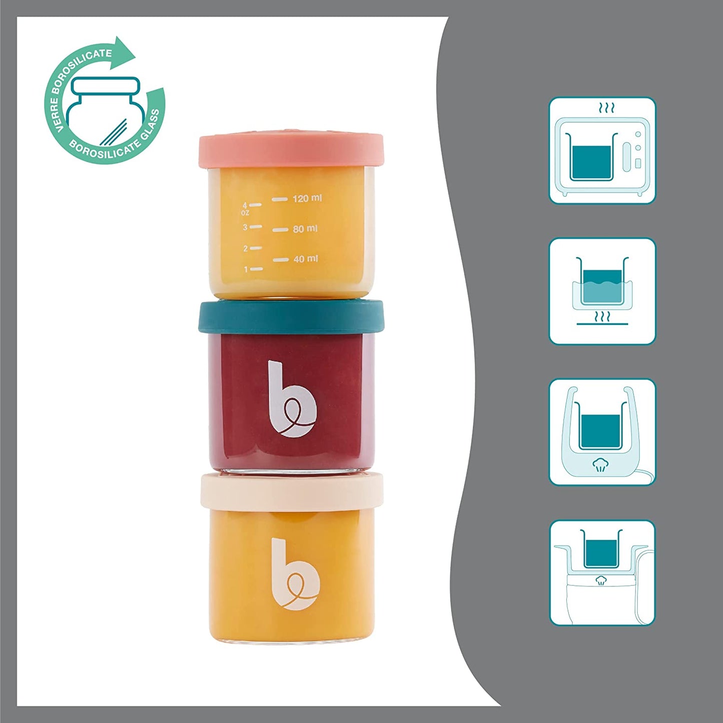 Babymoov -  Isy Superior Glass Baby Food Storage Bowls Set 9Pcs - Multicolour