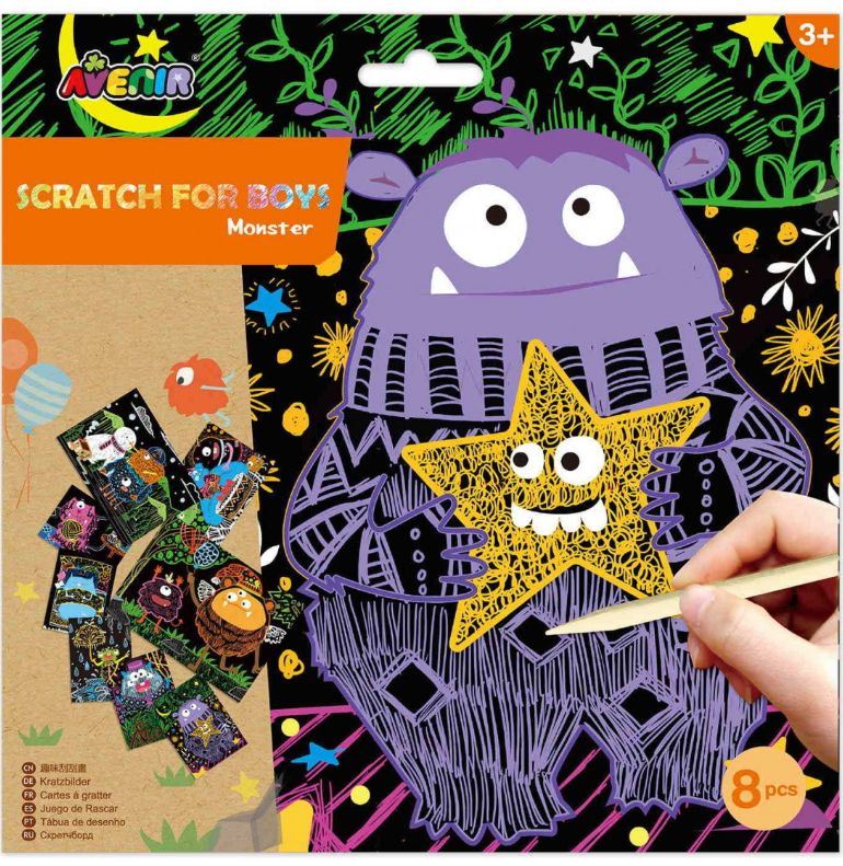 Avenir - Scratch Art Kit – Monster | Unleash Creativity With Vibrant Drawing-Multicolor