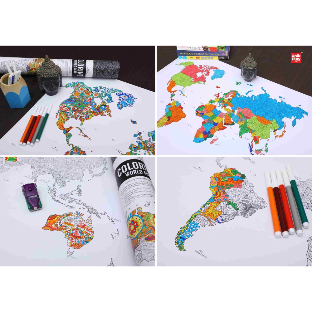 Unikplay -  Colouring World Map Geography | Adult Colouring Wall Poster-Multicolor