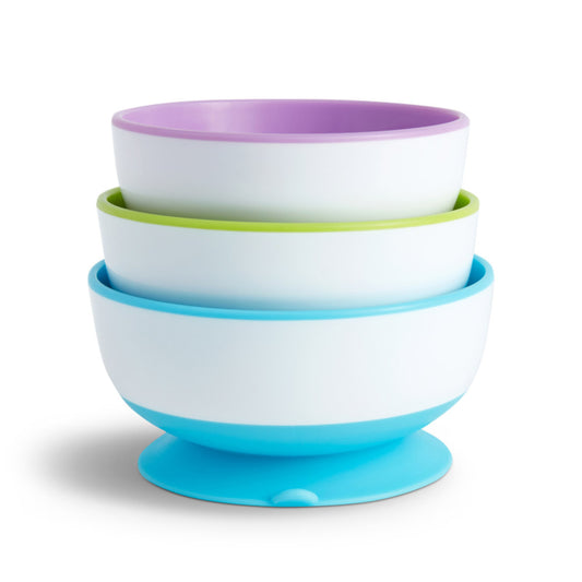 Munchkin- Stay Put™ Suction Bowls, Pack Of 3 -6 Months + - Blue, Green & Yellow