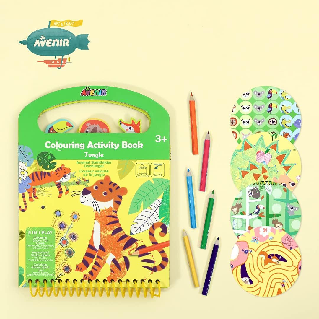 Avenir - Coloring Activity Book - Jungle | On-The-Go Coloring Activity Book-Multicolor