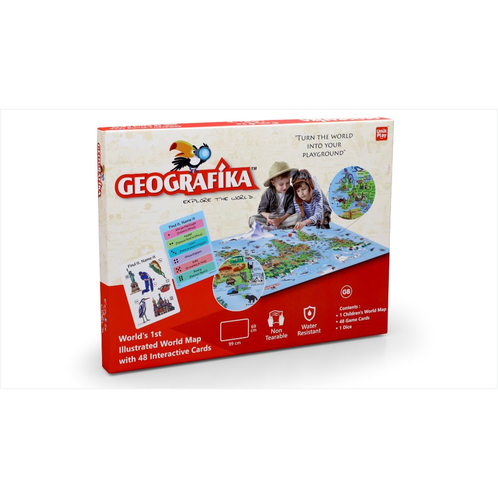 Unikplay -  Geografika | Educational Game, World Map Board Game, Geography-Multicolor